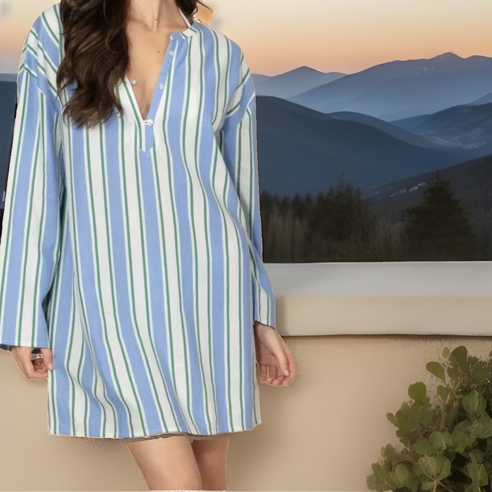 Solid & Striped Women's Sz M Long Sleeve Linen Blend Shift Dress Knee Length $38